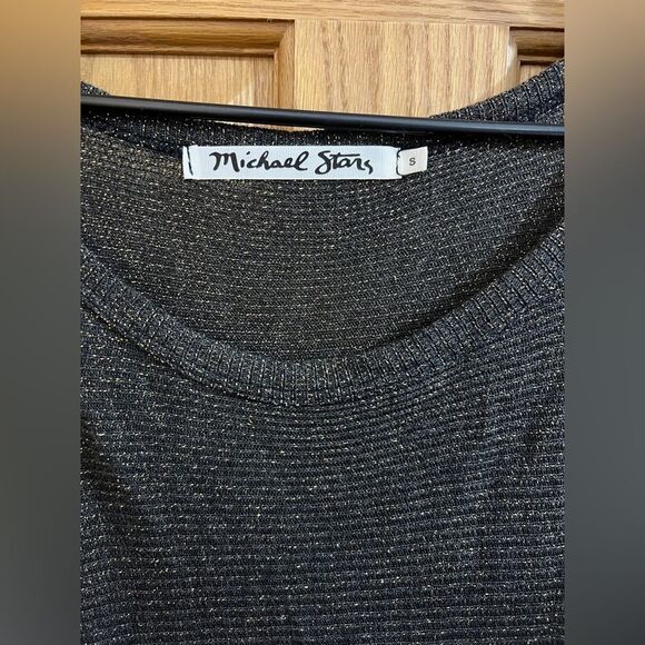 Michael Stars Womens Size Small Black & Gold Metallic Ruched Sides Bodycon Dress - Picture 2 of 4